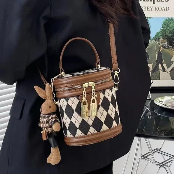 Quilted Lattice Crossbody Shoulder Bags for Women Small Tote Square Satchel Hand